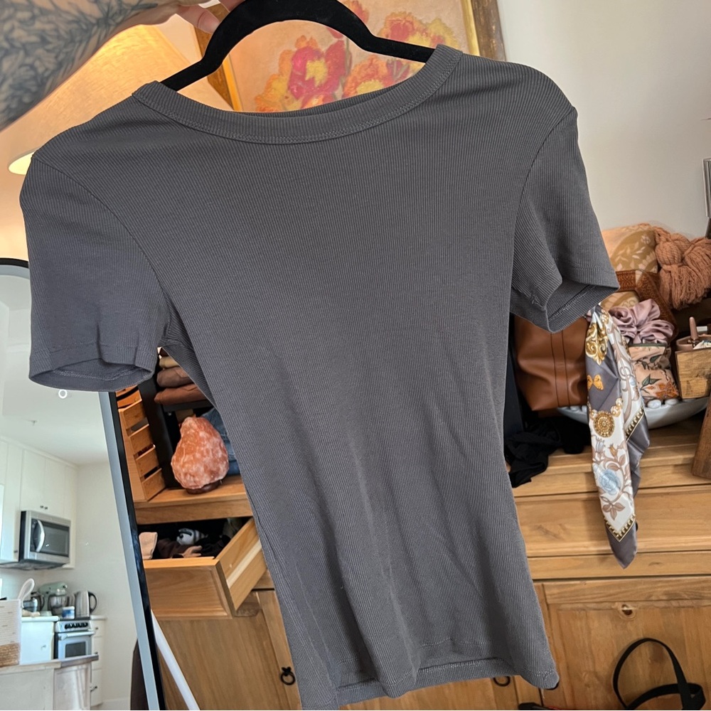 Only Go-To Tee Charcoal Cotton Ribbed